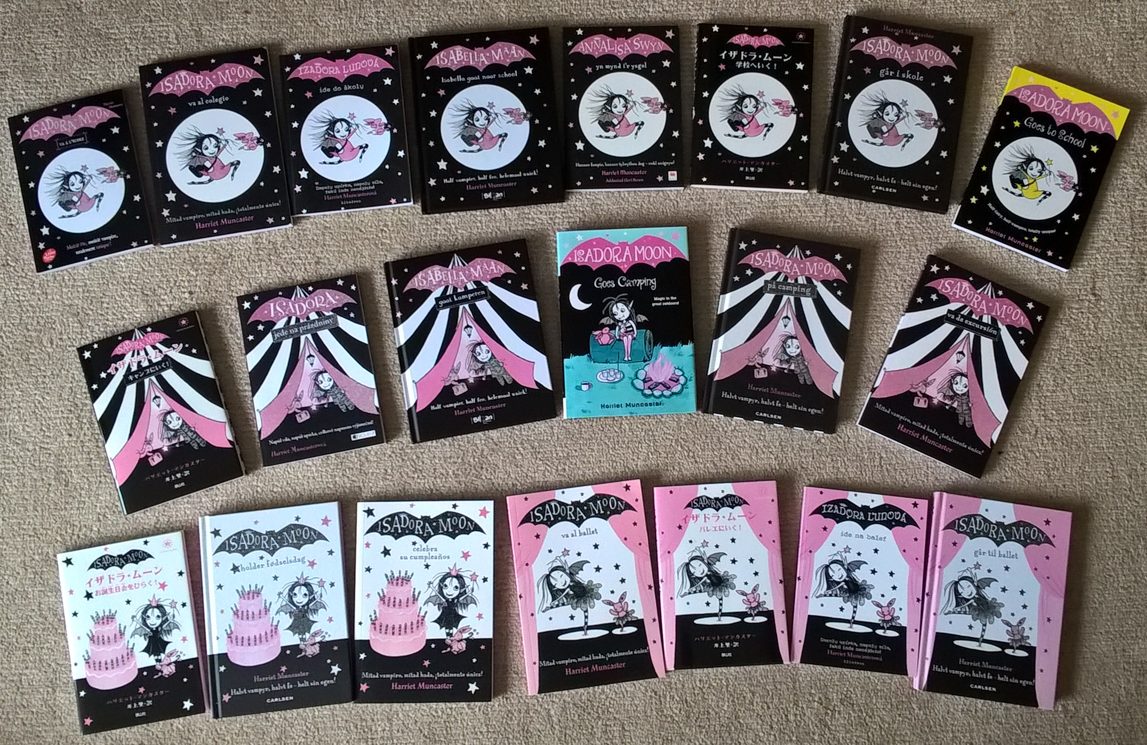 Covers of all my foreign editions of Isadora Moon