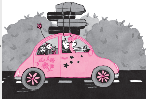 Isadora Moon and family driving to the campsite