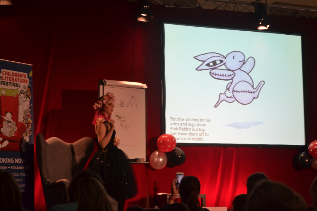 Harriet Muncaster on stage at Bath Children's Literature Festival