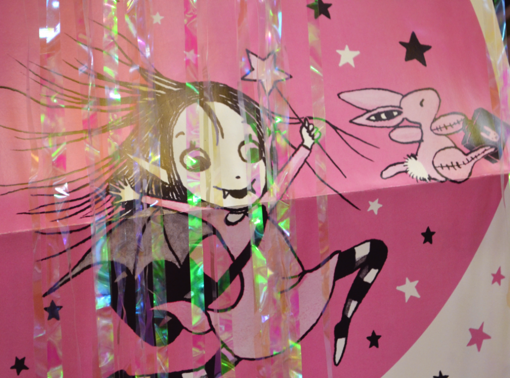 Isadora Moon poster and iridescent streamers at Waterstones Portsmouth