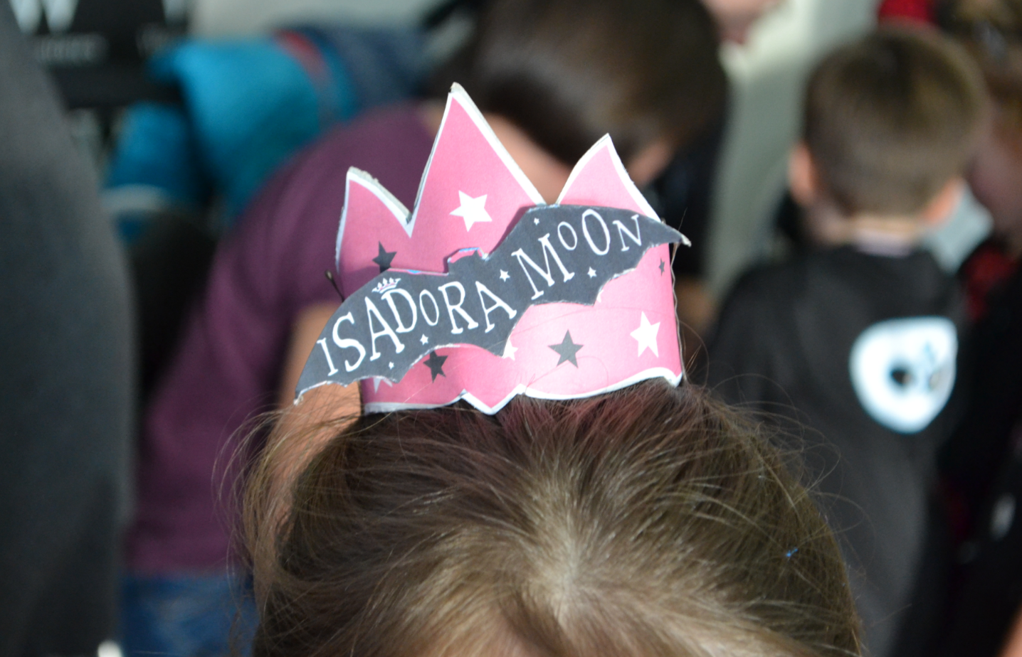 Custom Boolino Isadora Moon crown at Manchester Waterstones Isadora Moon Halloween Party