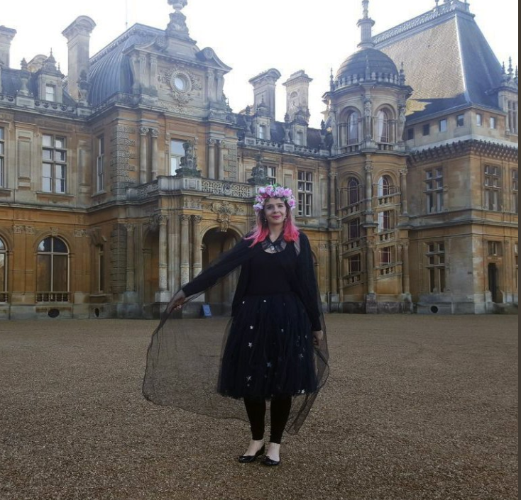 Harriet Muncaster in front of Waddesdon Manor