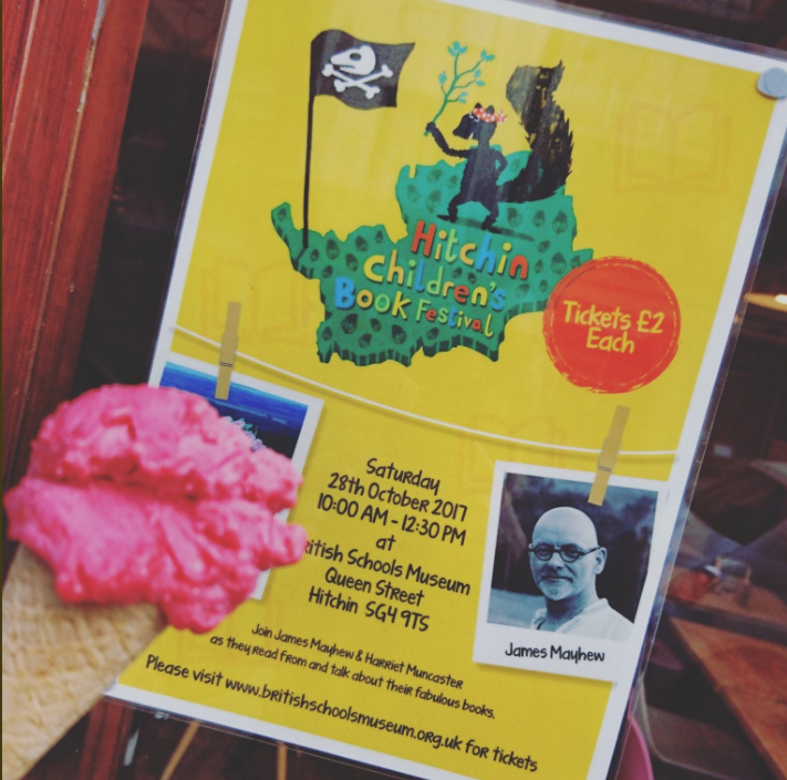 Hitchin Childrens Book Festival poster at Fabios Gelato