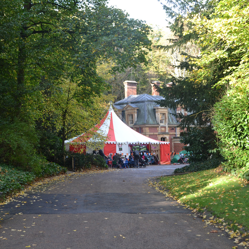 Stripy tent for the Isadora Moon event at Waddesdon Manor
