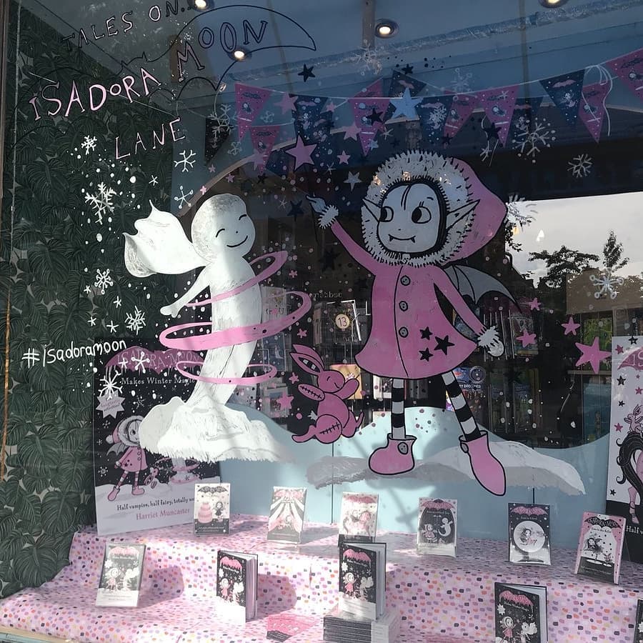 Isadora Moon window painting and display in Tales on Moon Lane