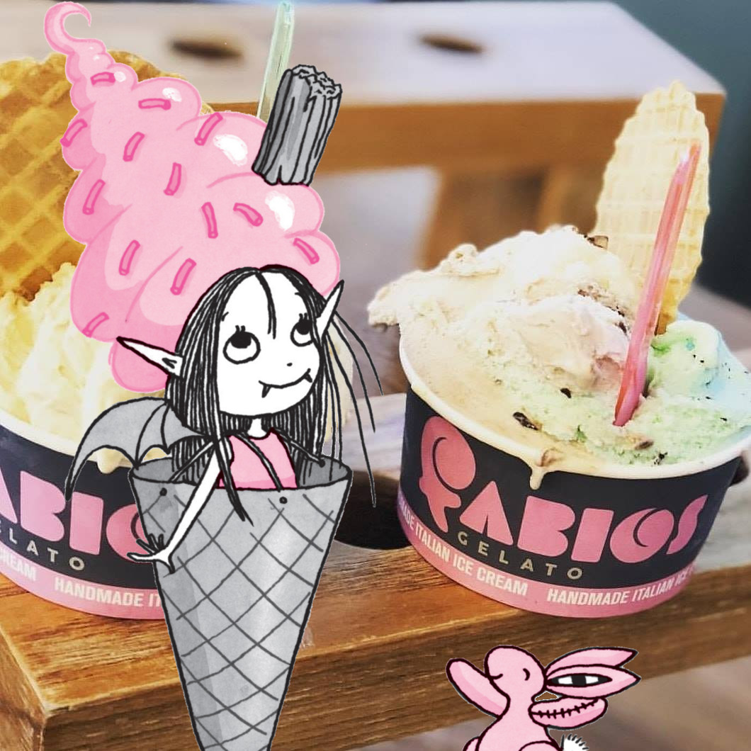 Isadora as ice cream at Fabios
