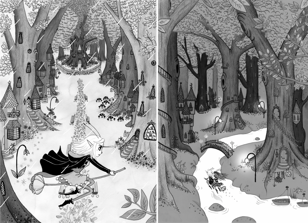Celestine flying through Wiskling Wood